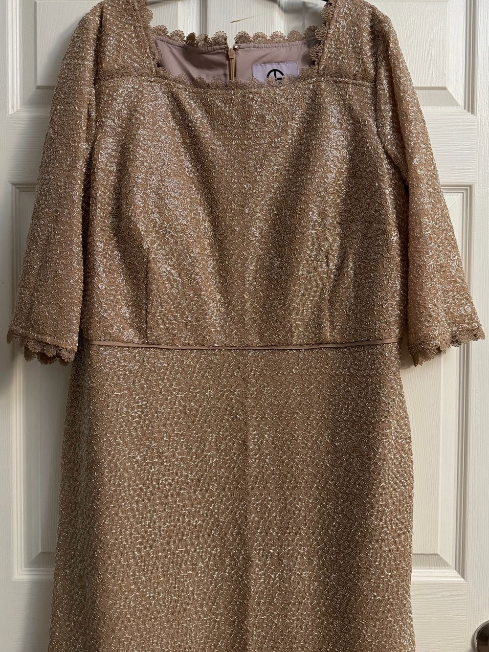 JS Collections Shimmery Taupe Lace-Trim Midi Dress